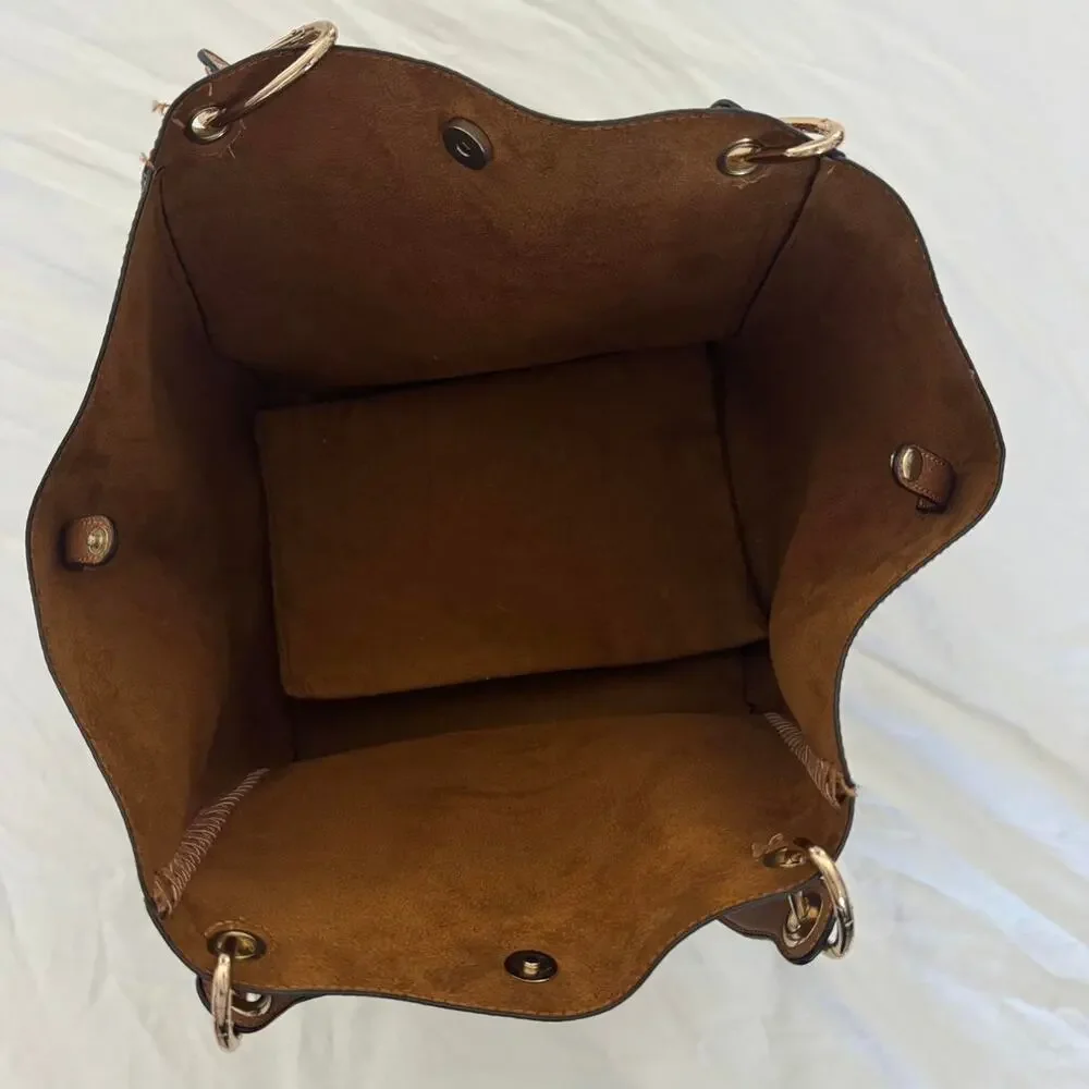 Brown vegan leather bucket bag‎